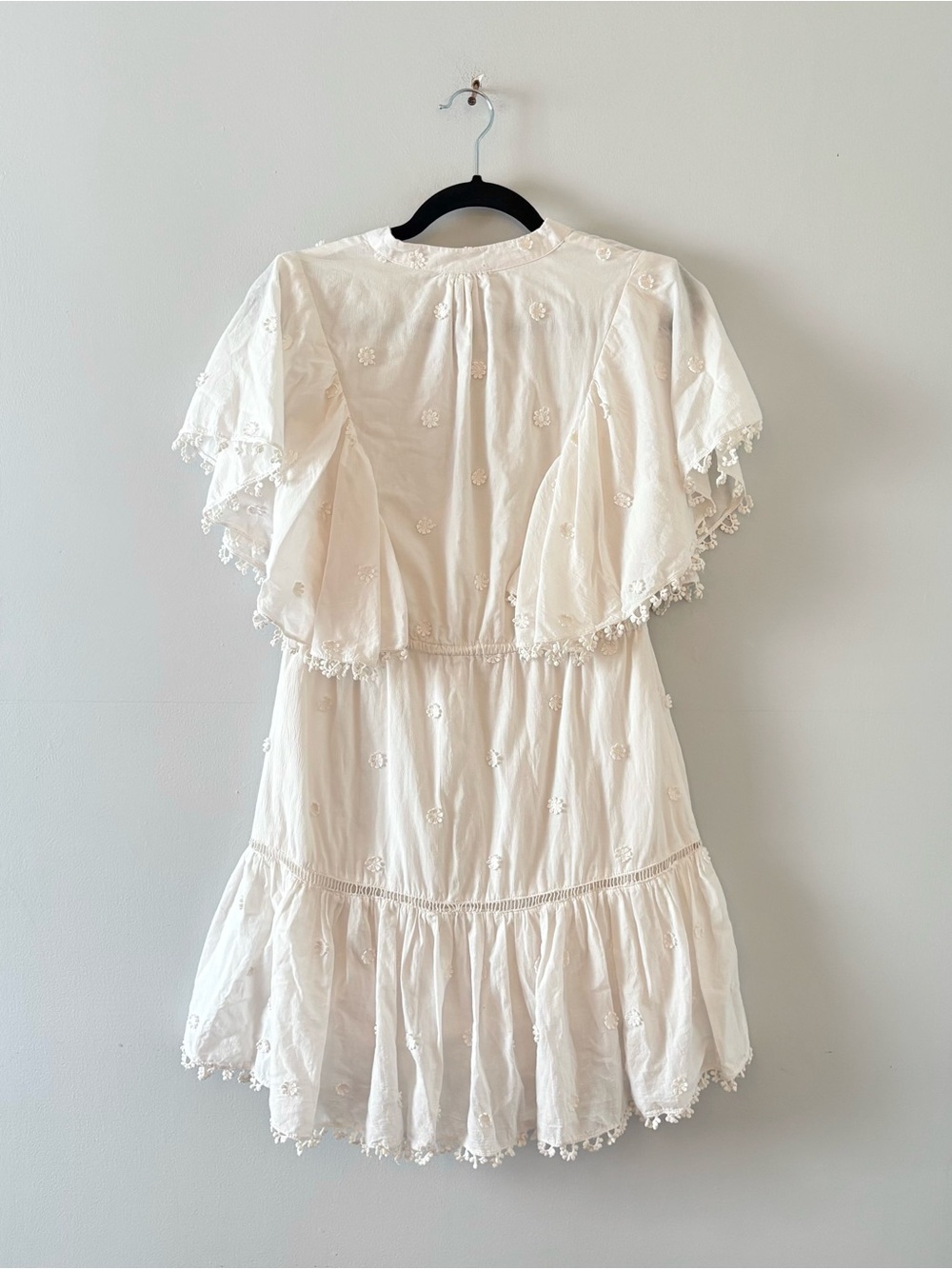 Farm Rio 3D Flower Mini Dress Tassels Waist Tie Short Sleeve White - Picture 7 of 8